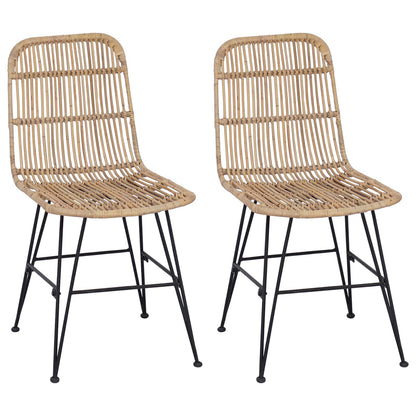 vidaXL Dinning Chair 2 pcs Natural 41 x 55 x 85 cm Rattan and Steel