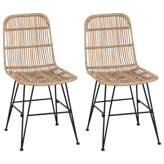 vidaXL Dinning Chair 2 pcs Natural 41 x 55 x 85 cm Rattan and Steel