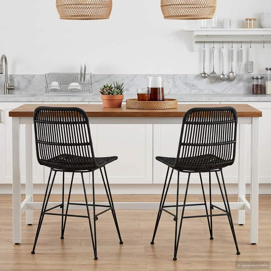 vidaXL Dinning Chair 2 pcs Black 41 x 55 x 85 cm Rattan and Steel