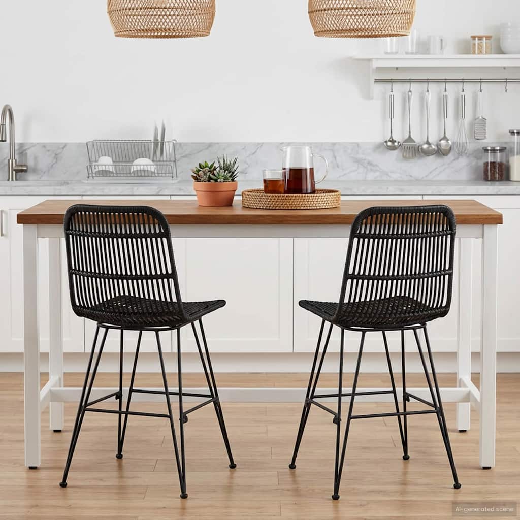 vidaXL Dinning Chair 2 pcs Black 41 x 55 x 85 cm Rattan and Steel
