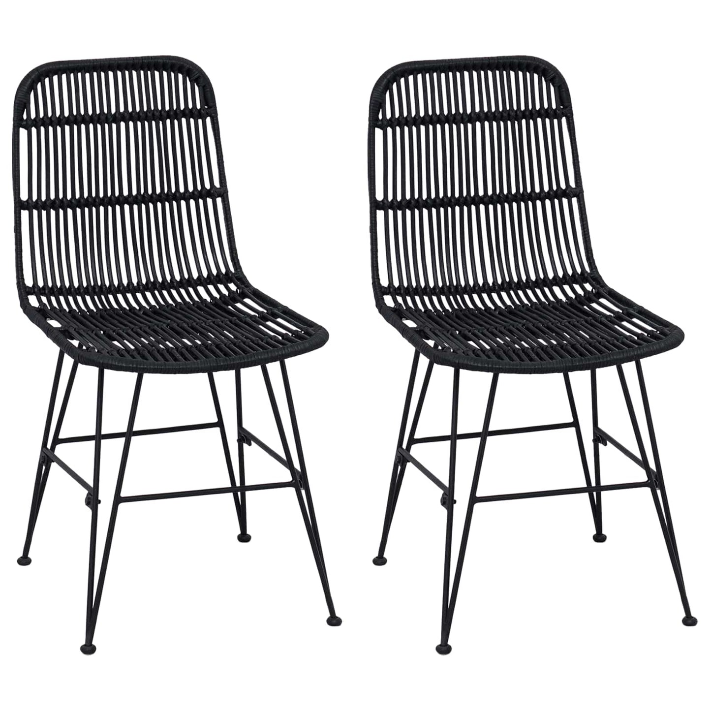 vidaXL Dinning Chair 2 pcs Black 41 x 55 x 85 cm Rattan and Steel