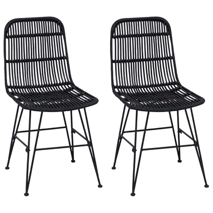 vidaXL Dinning Chair 2 pcs Black 41 x 55 x 85 cm Rattan and Steel