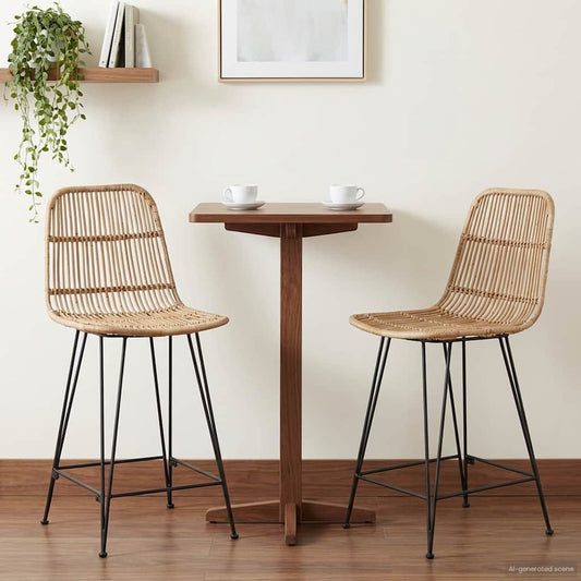 vidaXL Bar Stool 2 pcs Natural 44 x 54 x 96 cm Rattan and Steel