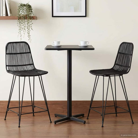 vidaXL Bar Stool 2 pcs Black 44 x 54 x 96 cm Rattan and Steel