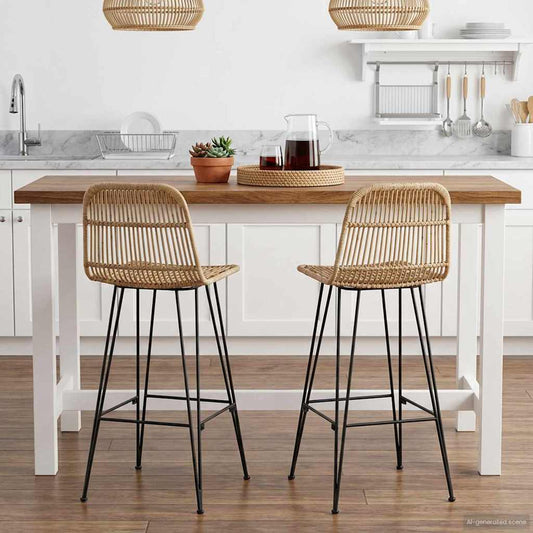 vidaXL Bar Stool 2 pcs Natural 44 x 55 x 109 cm Rattan and Steel
