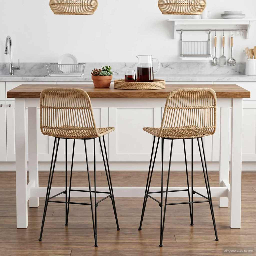vidaXL Bar Stool 2 pcs Natural 44 x 55 x 109 cm Rattan and Steel