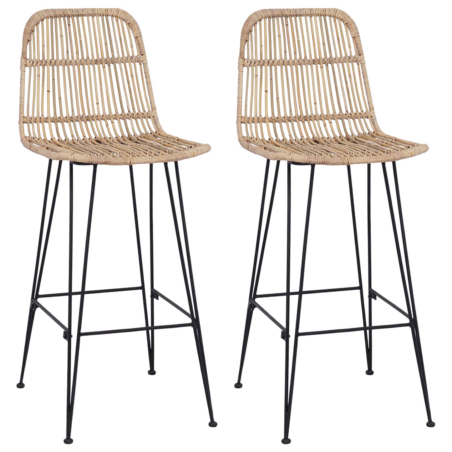 vidaXL Bar Stool 2 pcs Natural 44 x 55 x 109 cm Rattan and Steel