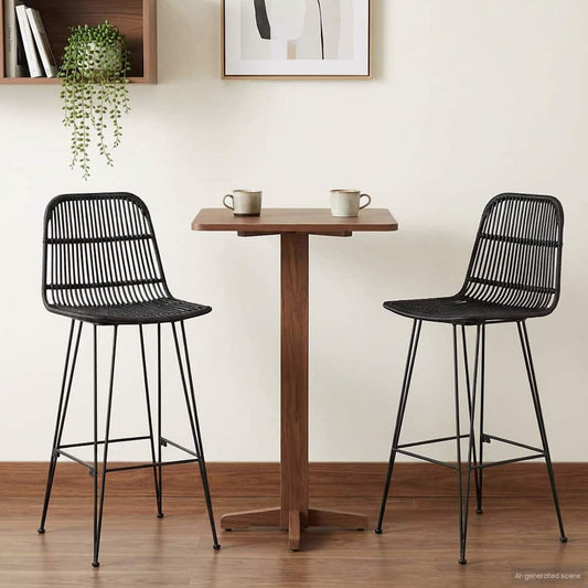 vidaXL Bar Stool 2 pcs Black 44 x 55 x 109 cm Rattan and Steel