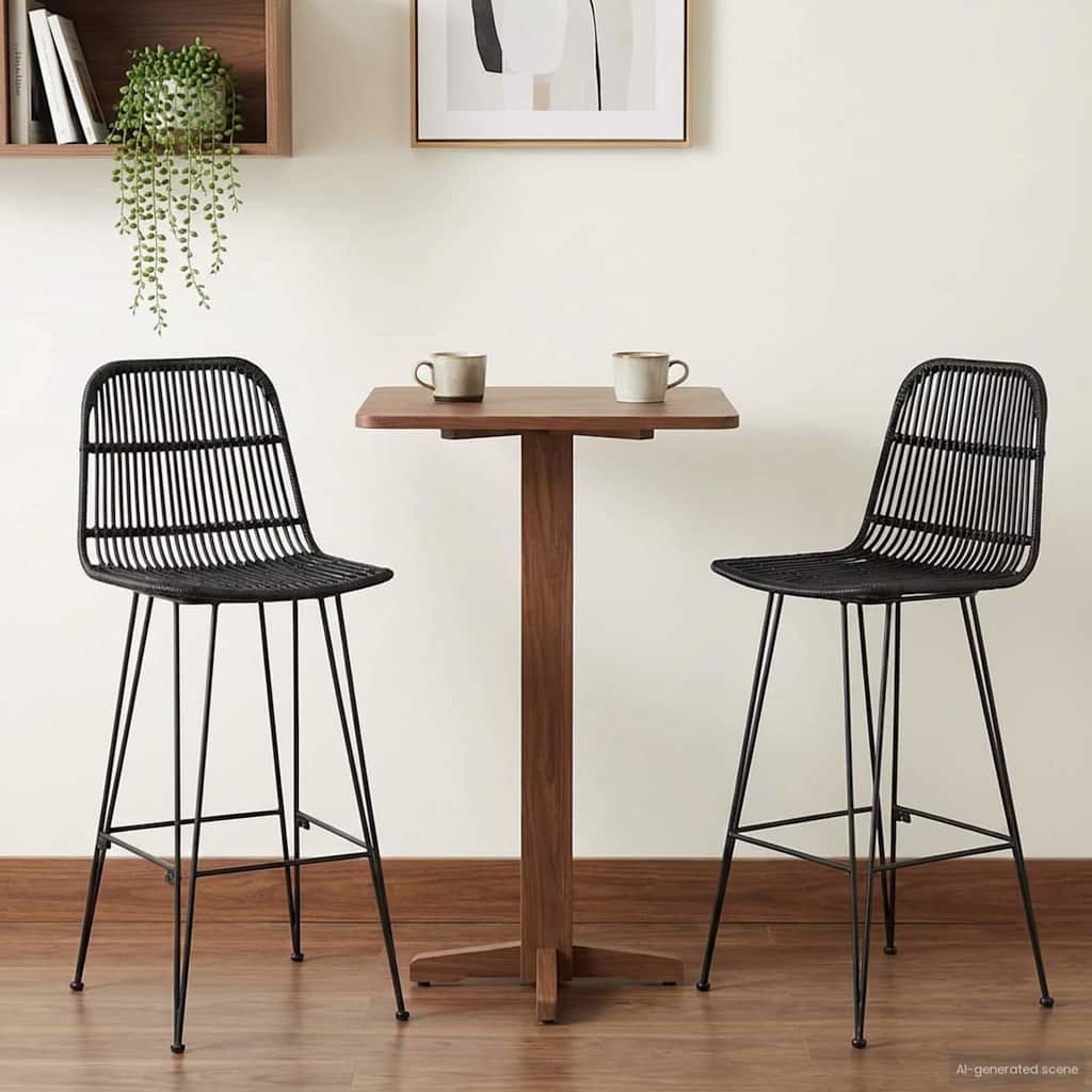 vidaXL Bar Stool 2 pcs Black 44 x 55 x 109 cm Rattan and Steel