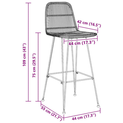 vidaXL Bar Stool 2 pcs Black 44 x 55 x 109 cm Rattan and Steel