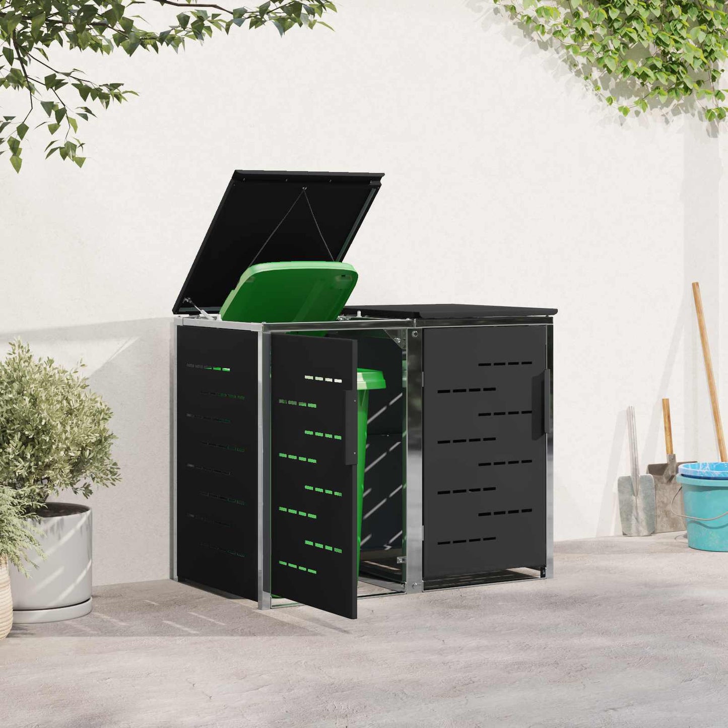 vidaXL Wheelie Bin Storage Stainless Steel Black