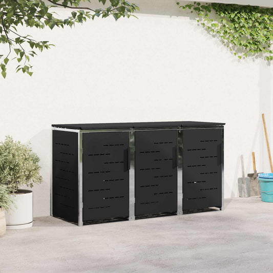 vidaXL Wheelie Bin Storage for 3 Bins 240L Stainless Steel Black