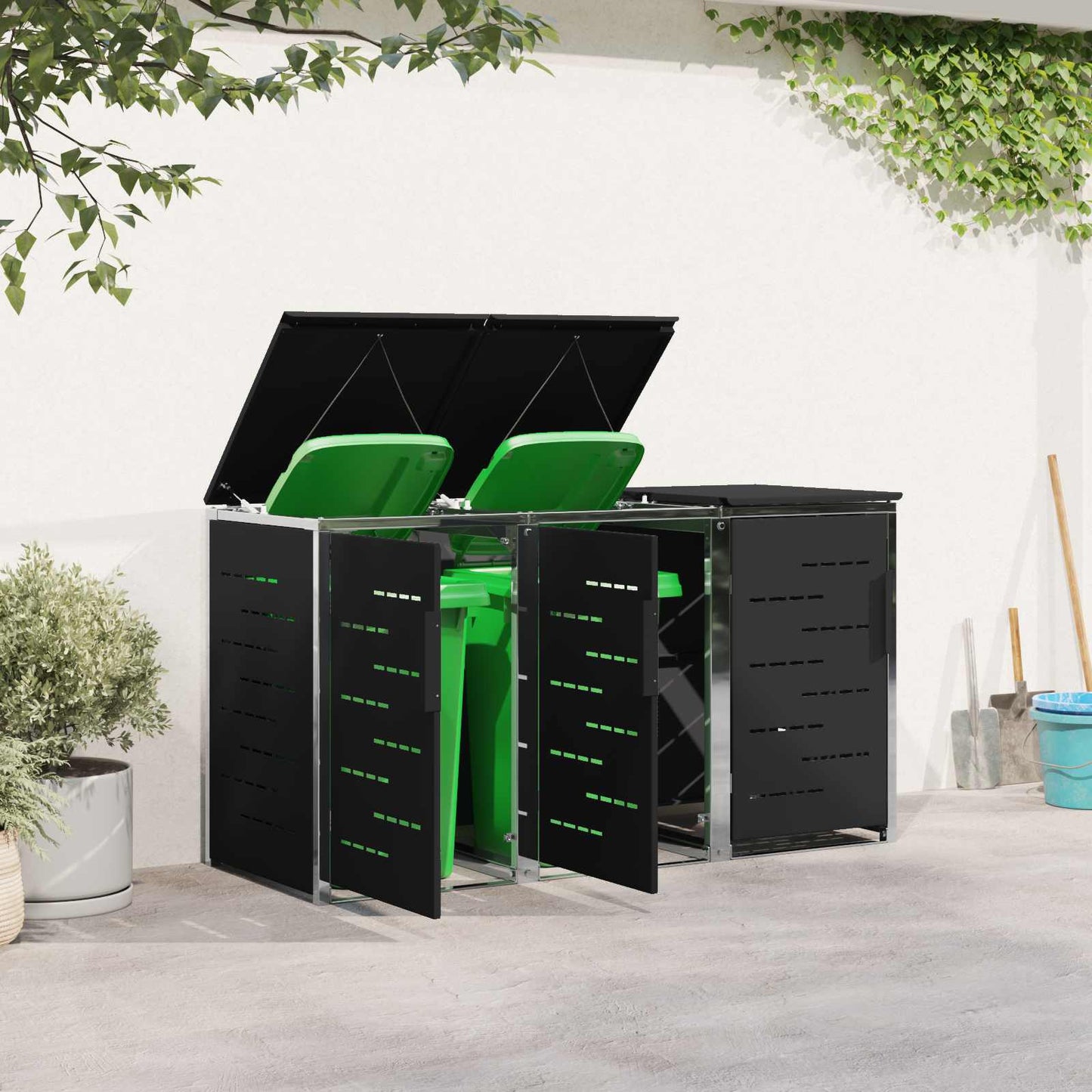 vidaXL Wheelie Bin Storage Stainless Steel Black