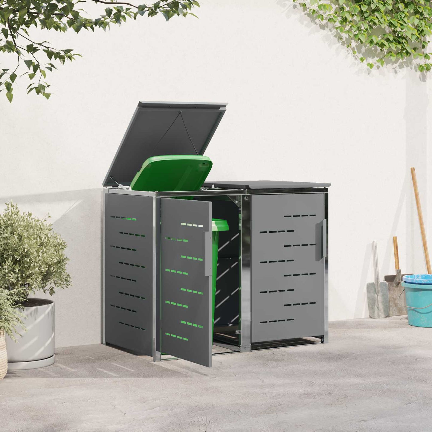 vidaXL Wheelie Bin Storage Stainless Steel Grey