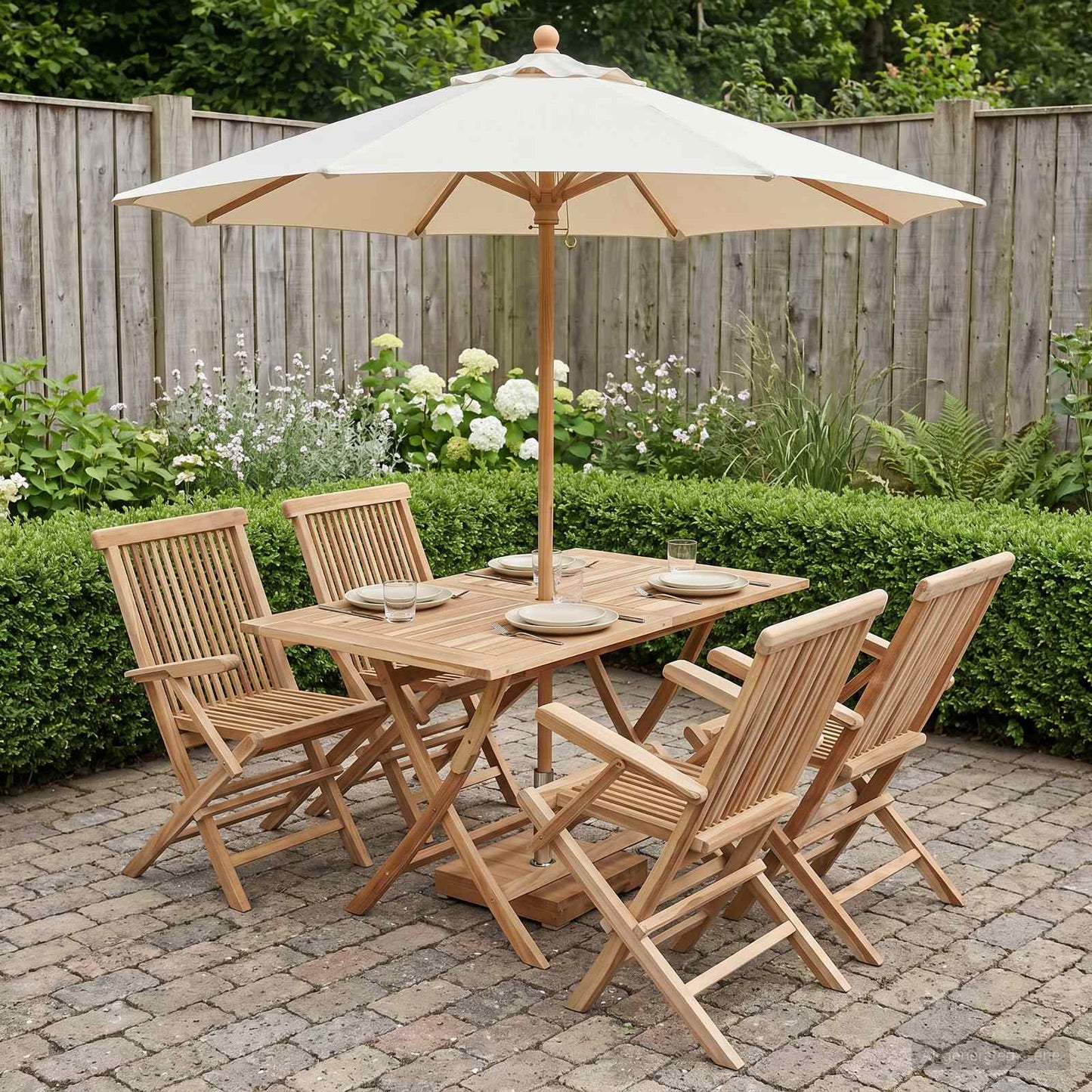 vidaXL Garden Furniture Set 5 pcs Natural Solid Teak Wood