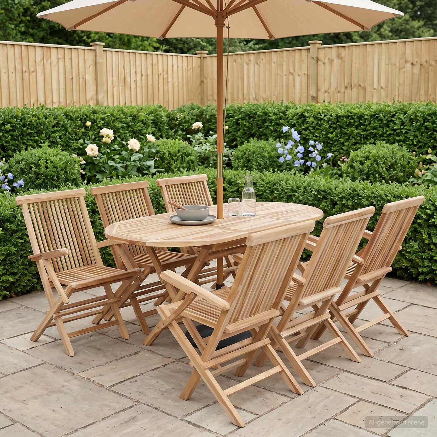 vidaXL Garden Furniture Set 7 pcs Natural Solid Teak Wood