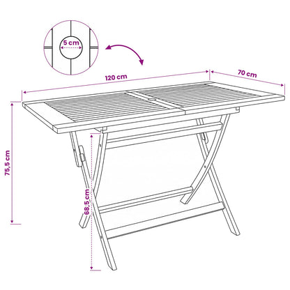 vidaXL Folding Garden Table Natural 120 x 70 x 75.5 cm Solid Teak Wood