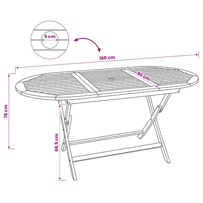 vidaXL Folding Garden Table Natural 160 x 80 x 76 cm Solid Teak Wood