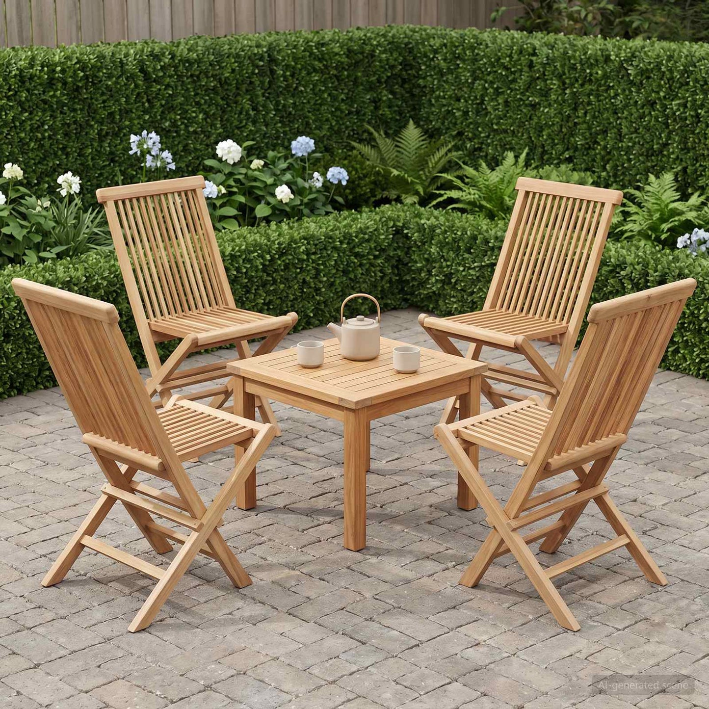 vidaXL Folding Garden Chair 4 pcs Natural Solid Teak Wood
