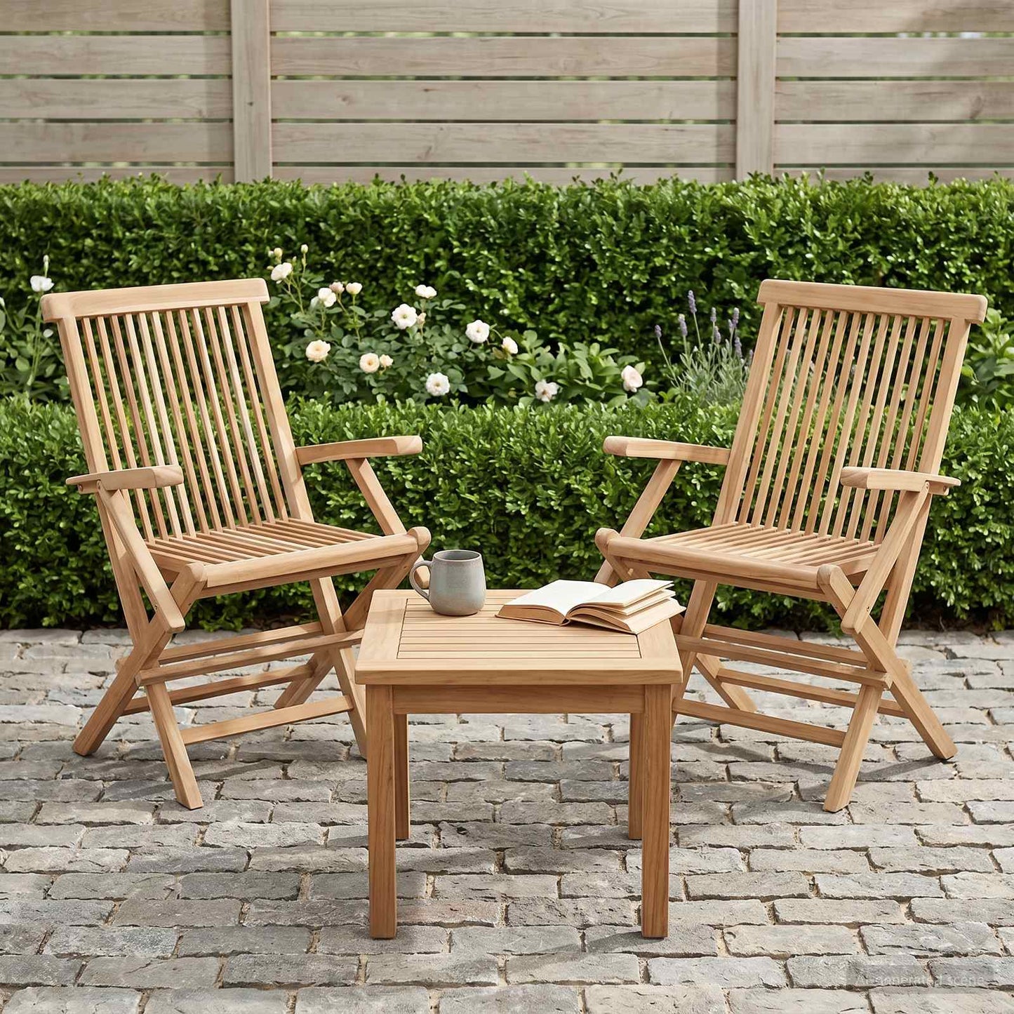 vidaXL Folding Garden Chair 2 pcs Natural Solid Teak Wood
