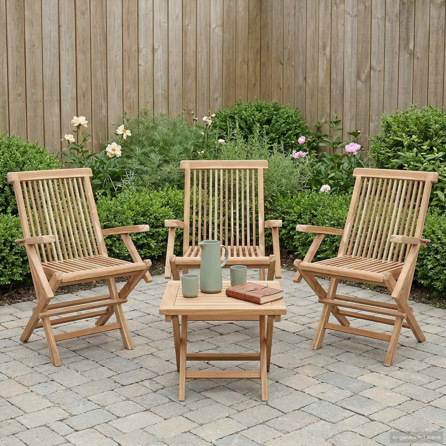 vidaXL Folding Garden Chair 3 pcs Natural Solid Teak Wood