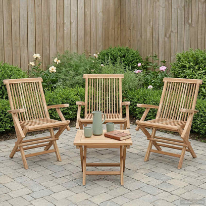 vidaXL Folding Garden Chair 3 pcs Natural Solid Teak Wood