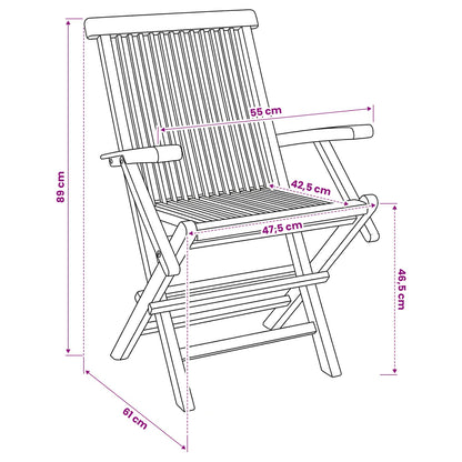 vidaXL Folding Garden Chair 3 pcs Natural Solid Teak Wood