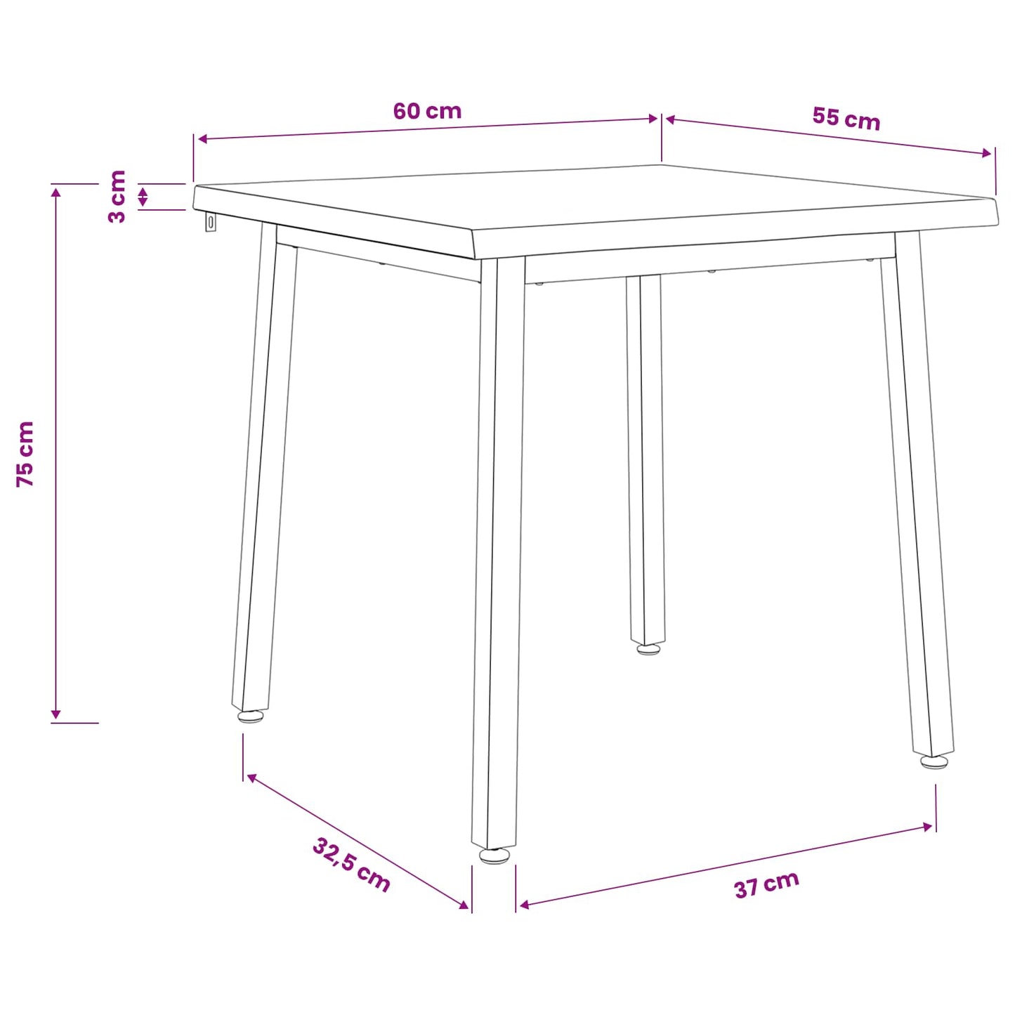 vidaXL 60 x 55 x 75 cm Solid Acacia Wood White and Black Rectangular