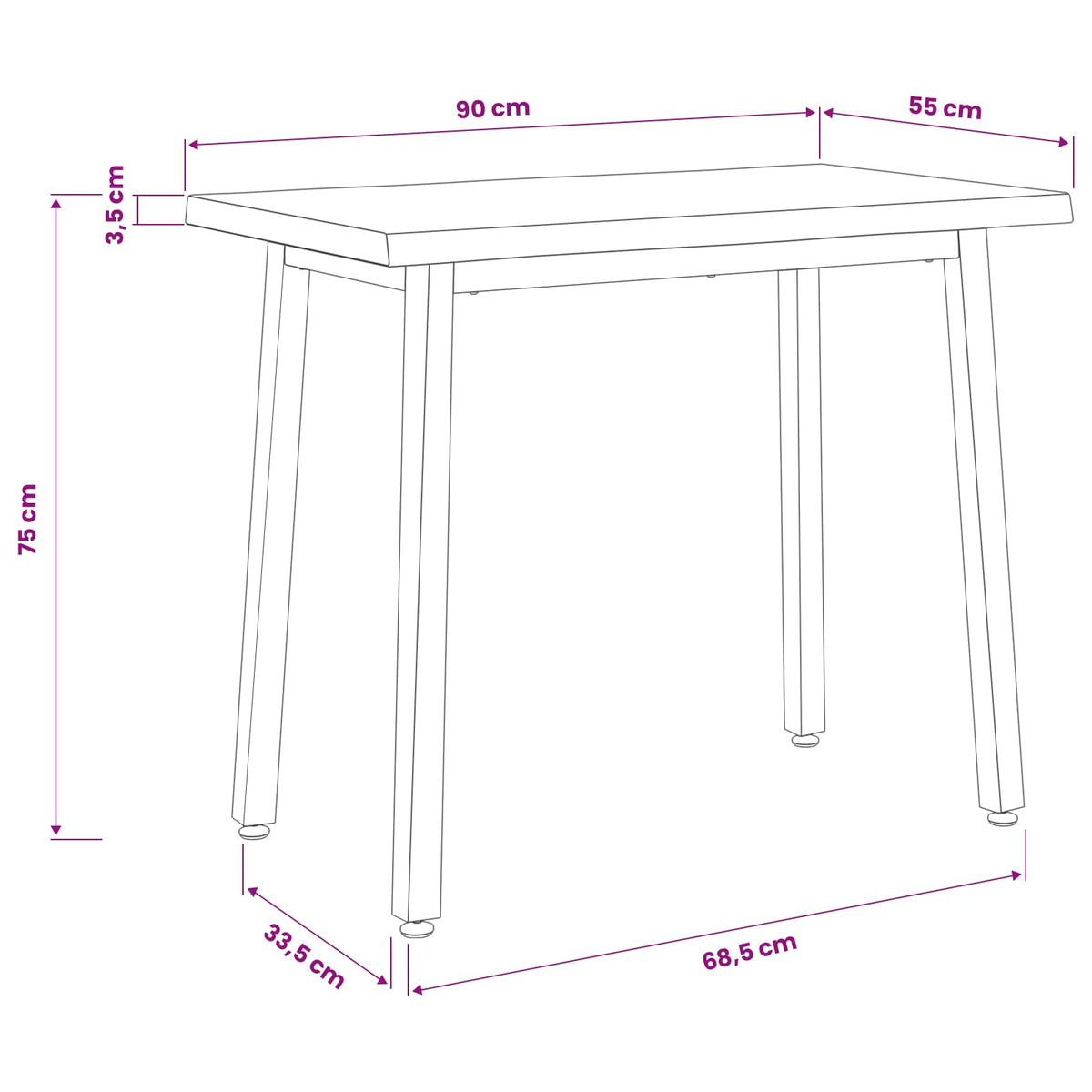 vidaXL 90 x 55 x 75 cm Solid Acacia Wood Natural and Black Rectangular