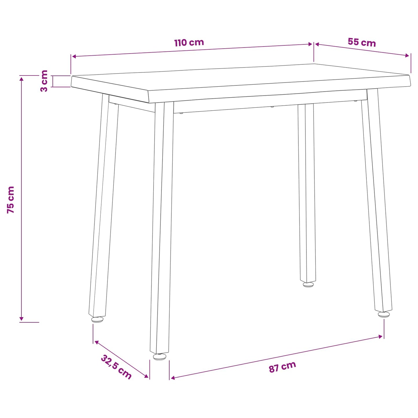 vidaXL 110 x 55 x 75 cm Solid Acacia Wood Dark Brown and Black