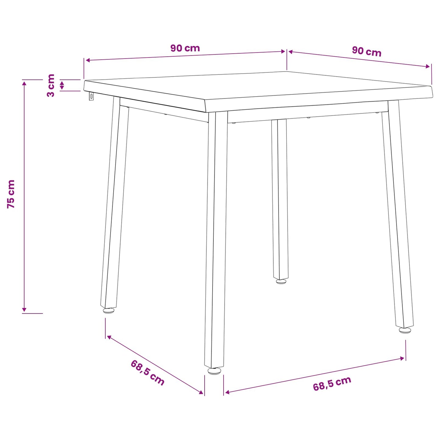 vidaXL 90 x 90 x 75 cm Solid Acacia Wood White Square