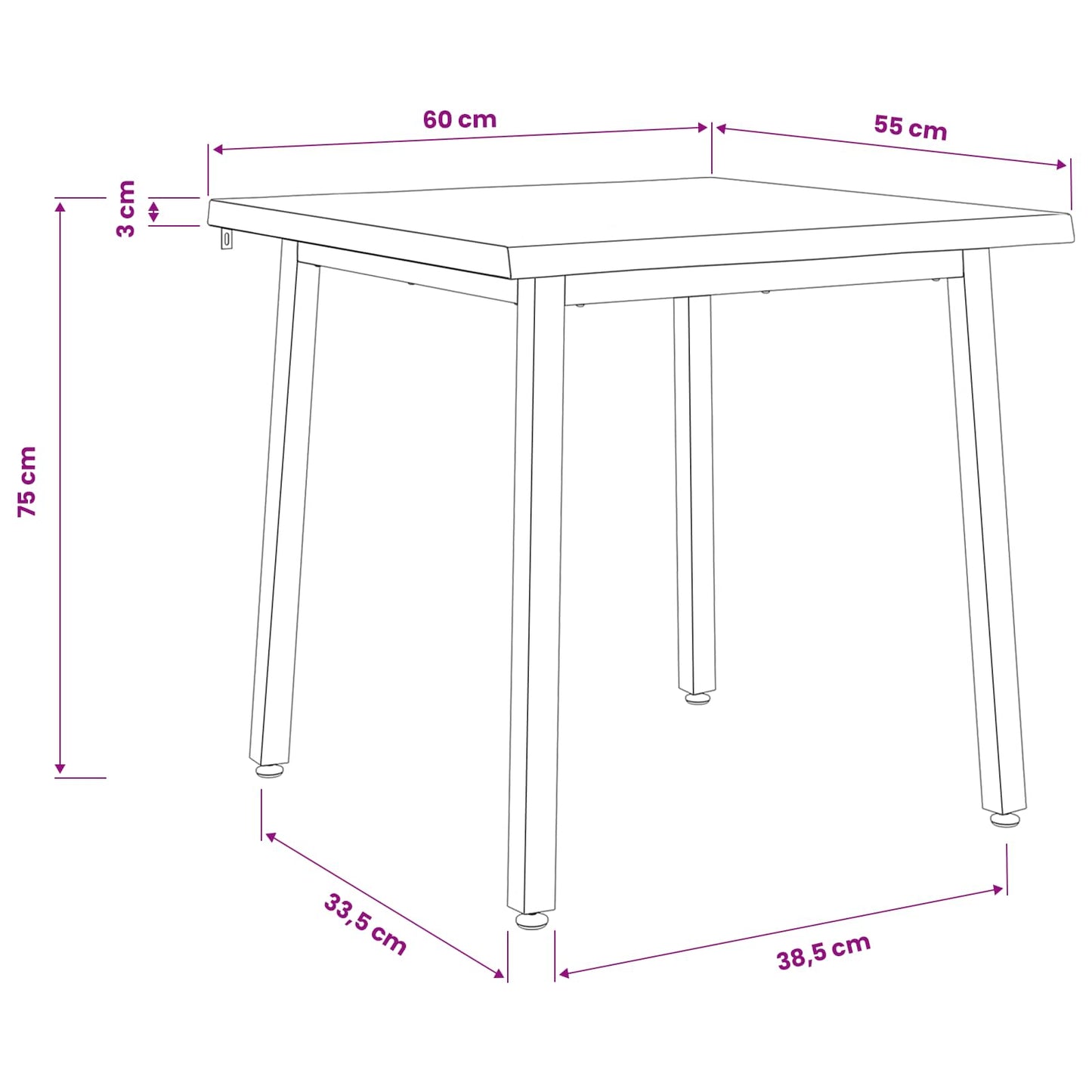 vidaXL 60 x 55 x 75 cm Solid Acacia Wood Natural and Black Rectangular