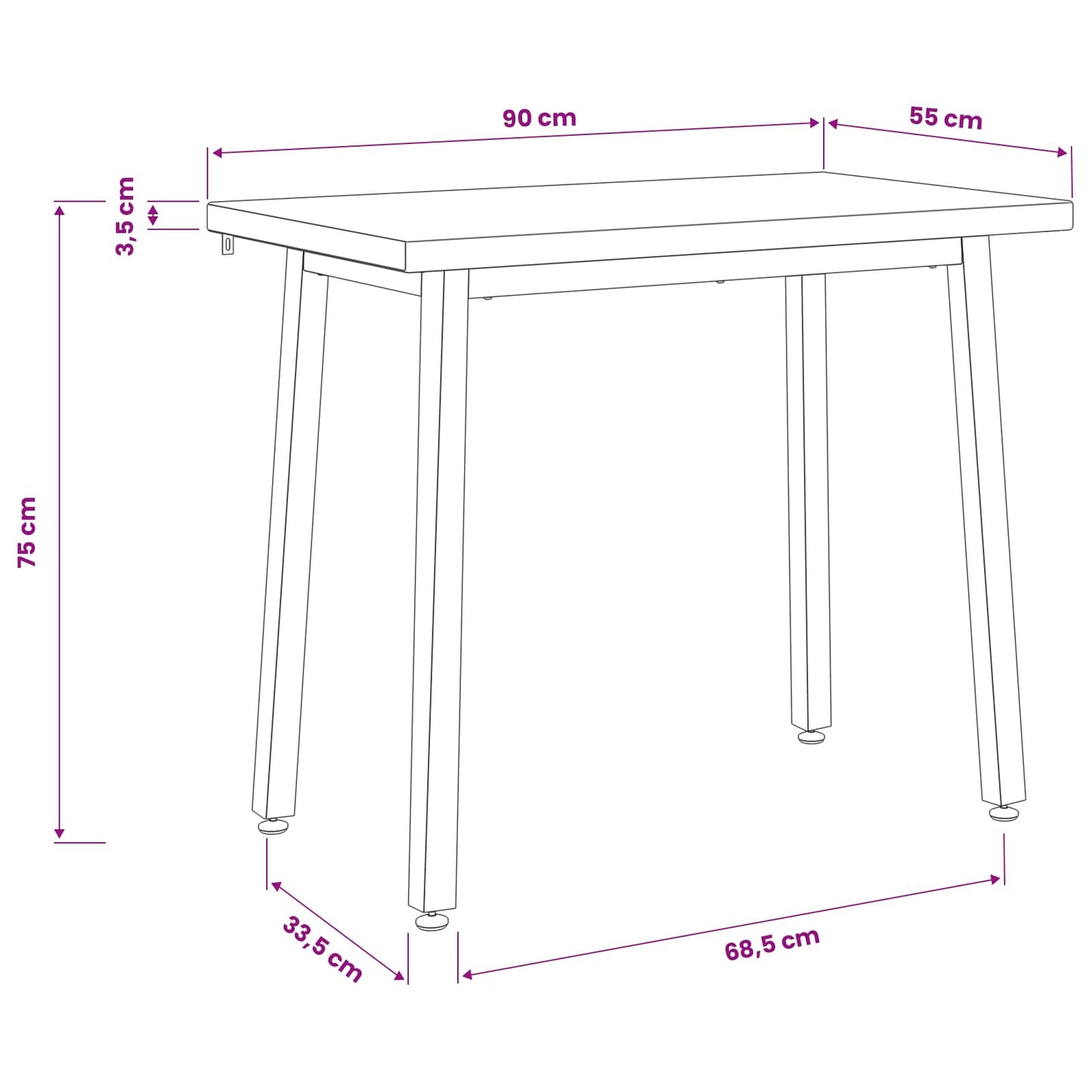 vidaXL 90 x 55 x 75 cm Solid Acacia Wood White and Black Rectangular