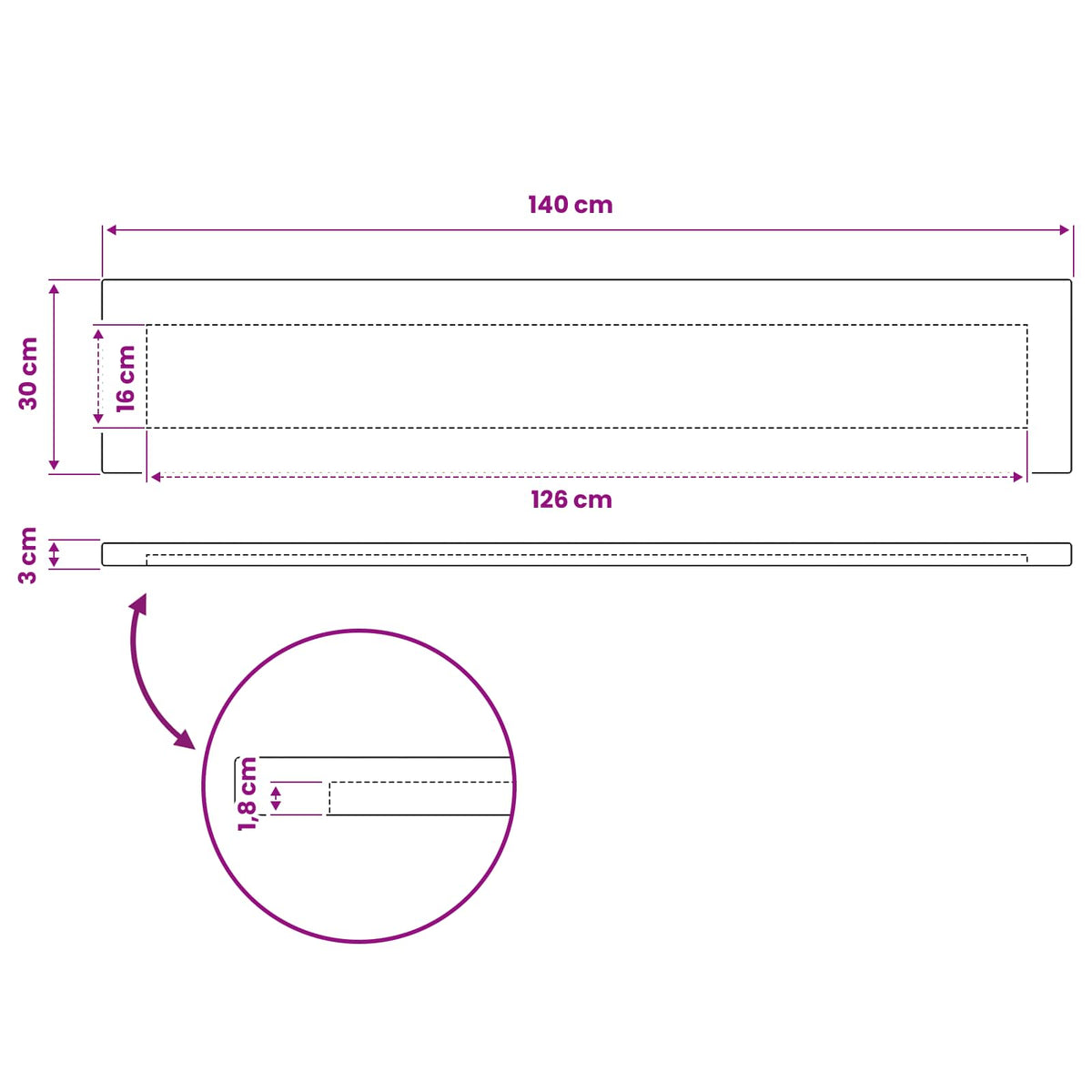 vidaXL Rectangular Table Top 140 x 30 x 3.5 cm Rectangular White