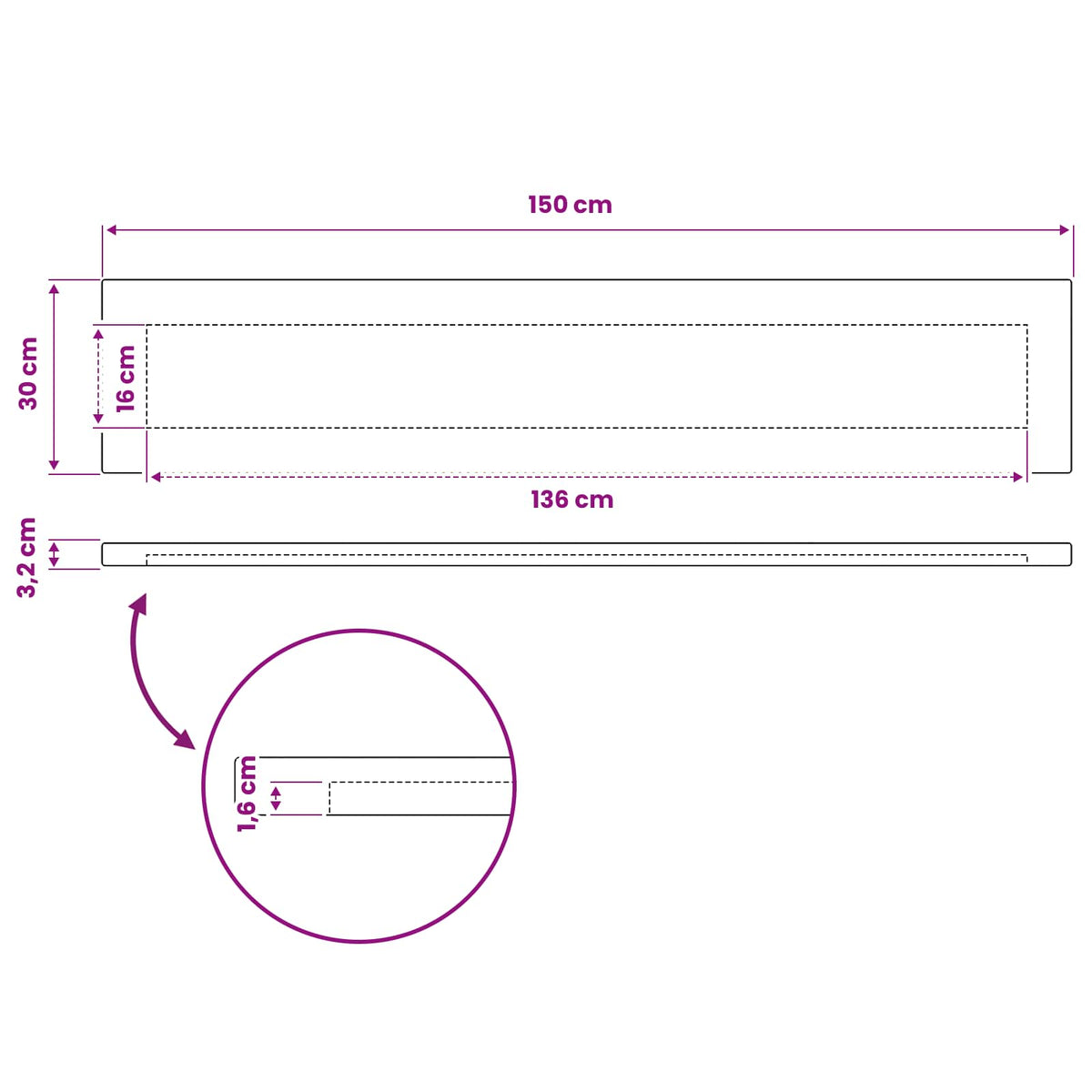vidaXL Rectangular Table Top 150 x 30 x 3.2 cm Rectangular