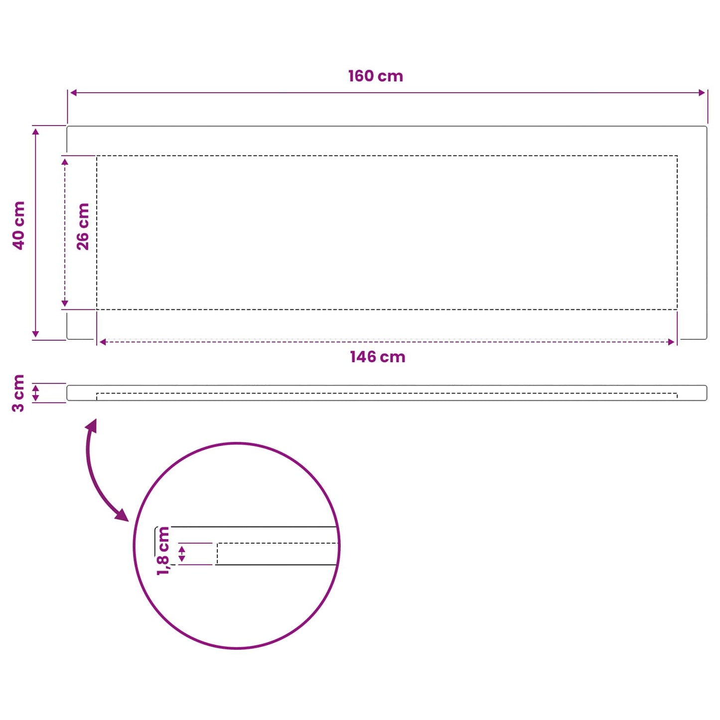 vidaXL Rectangular Table Top 160 x 40 x 3.5 cm Rectangular White