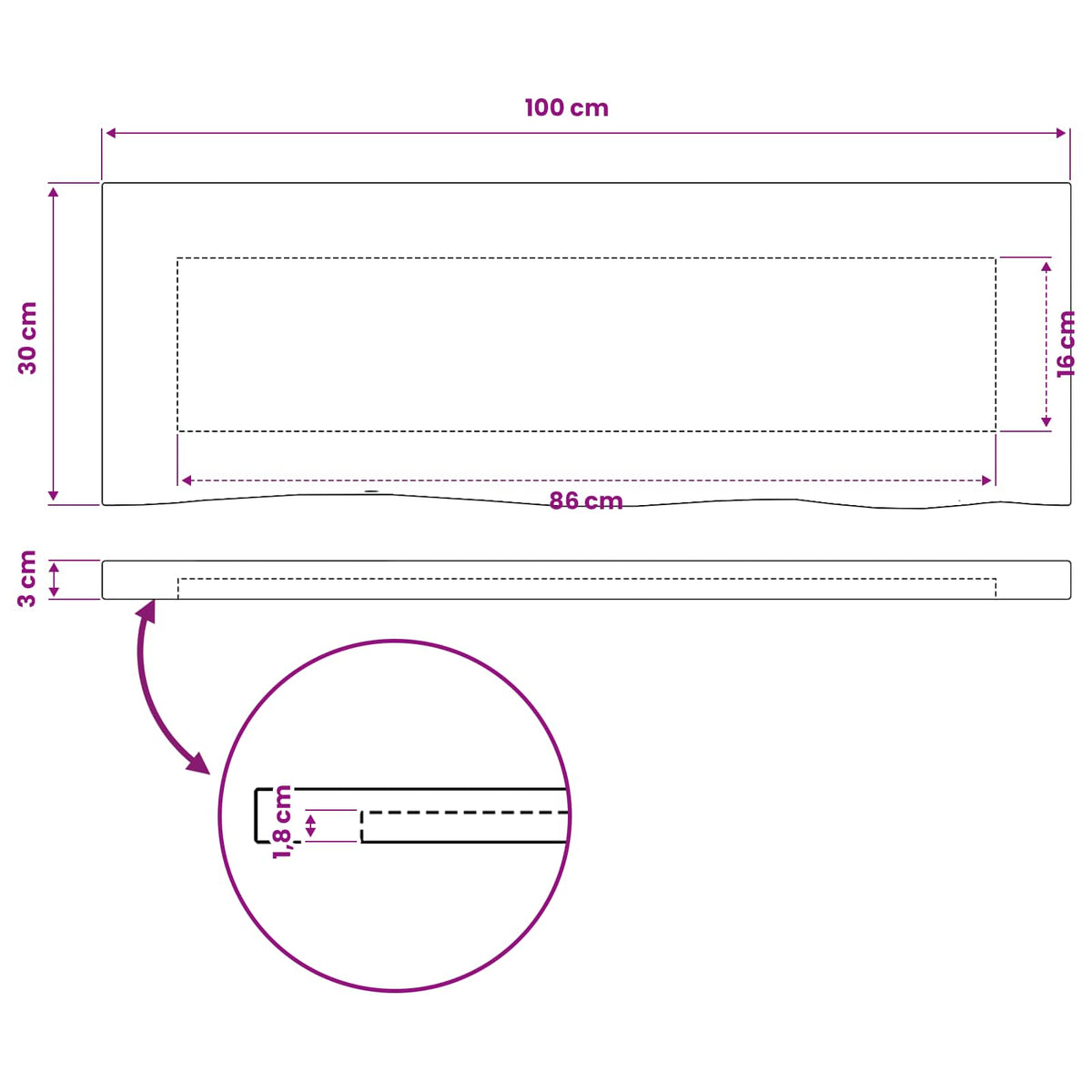 vidaXL Live Edge Table Top 100 x 30 x 3.5 cm Rectangular White