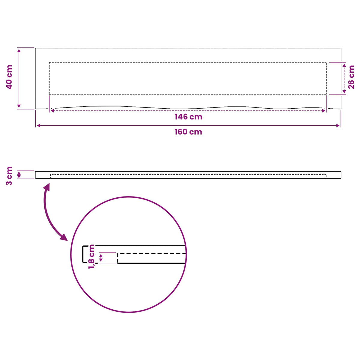 vidaXL Live Edge Table Top 160 x 40 x 3.5 cm Rectangular Natural