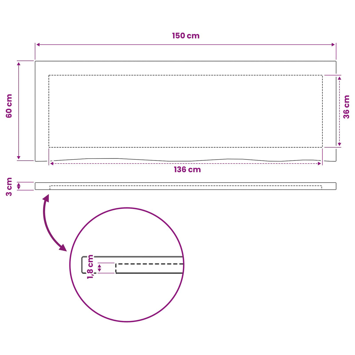 vidaXL Live Edge Table Top 150 x 50 x 3.5 cm Rectangular White
