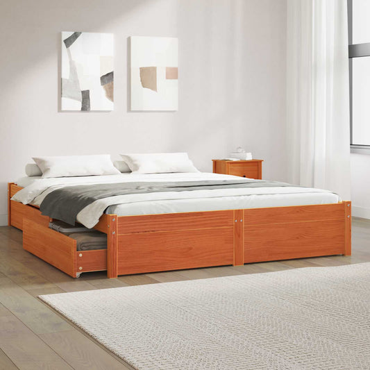 vidaXL Bed Frame with Drawer Wax Brown 120 x 200 cm Solid Pine Wood