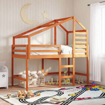 vidaXL Loft Bed Frame Wax Brown 90 x 190 cm Solid Pine Wood
