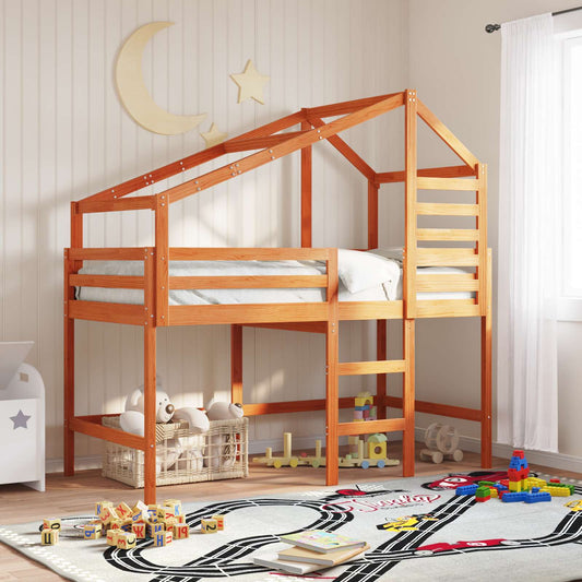 vidaXL Loft Bed Frame Wax Brown 90 x 190 cm Solid Pine Wood