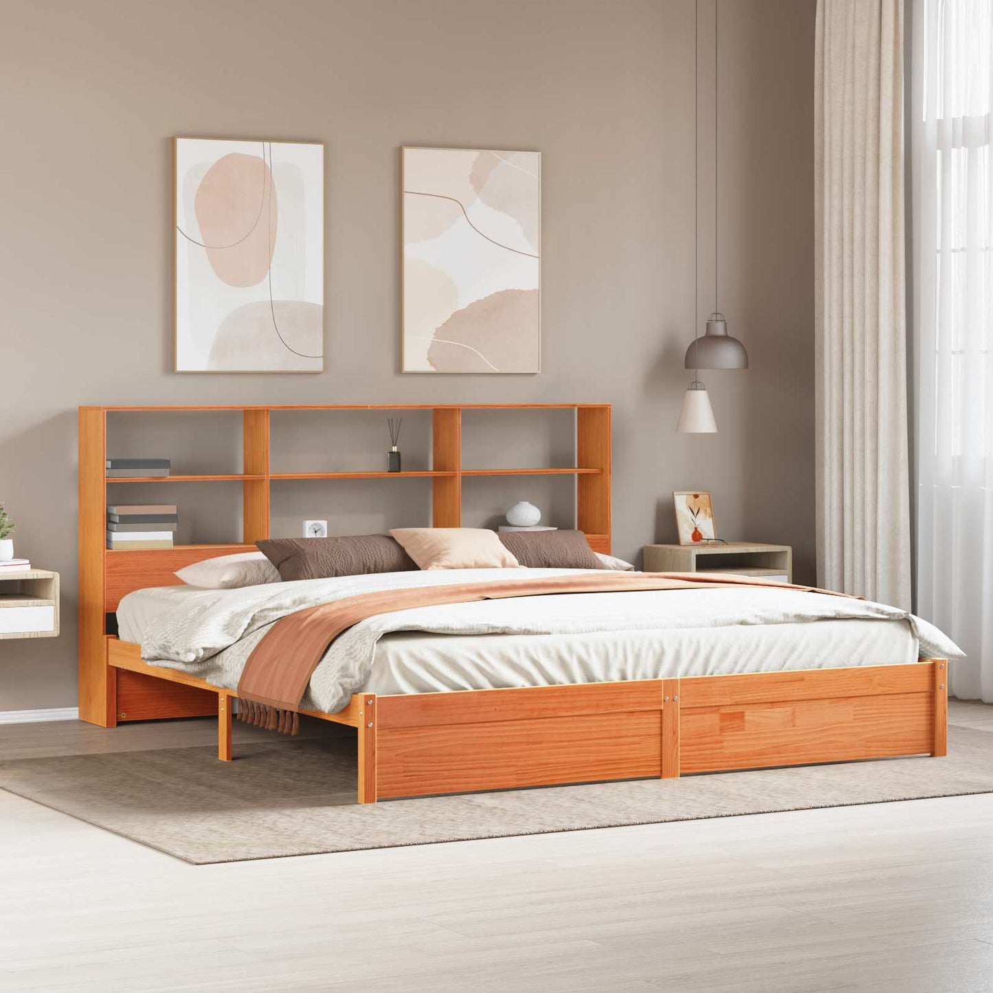 vidaXL Bed Frame with Storage Headboard Wax Brown 200 x 200 cm