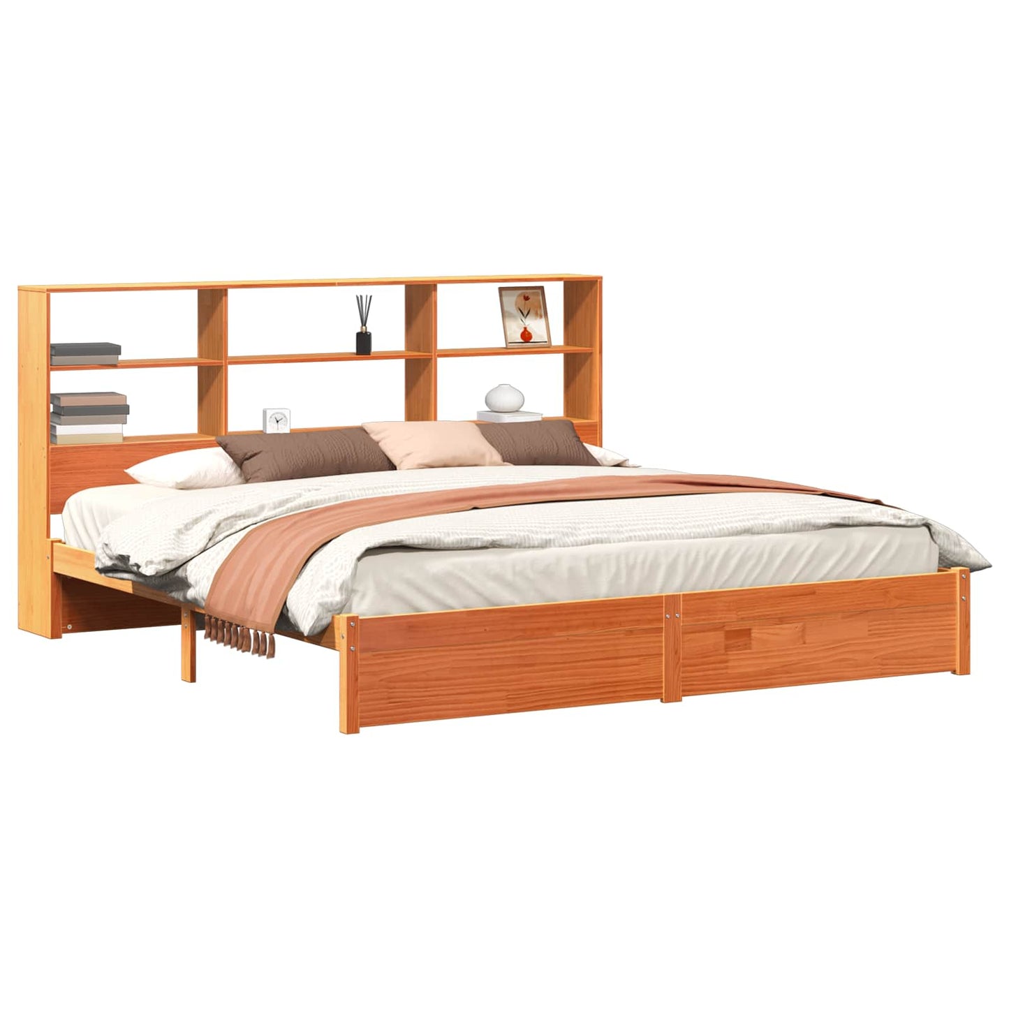 vidaXL Bed Frame with Storage Headboard Wax Brown 200 x 200 cm