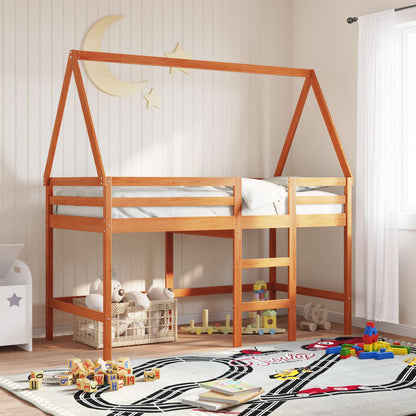 vidaXL Loft Bed Frame Wax Brown 90 x 190 cm Solid Pine Wood