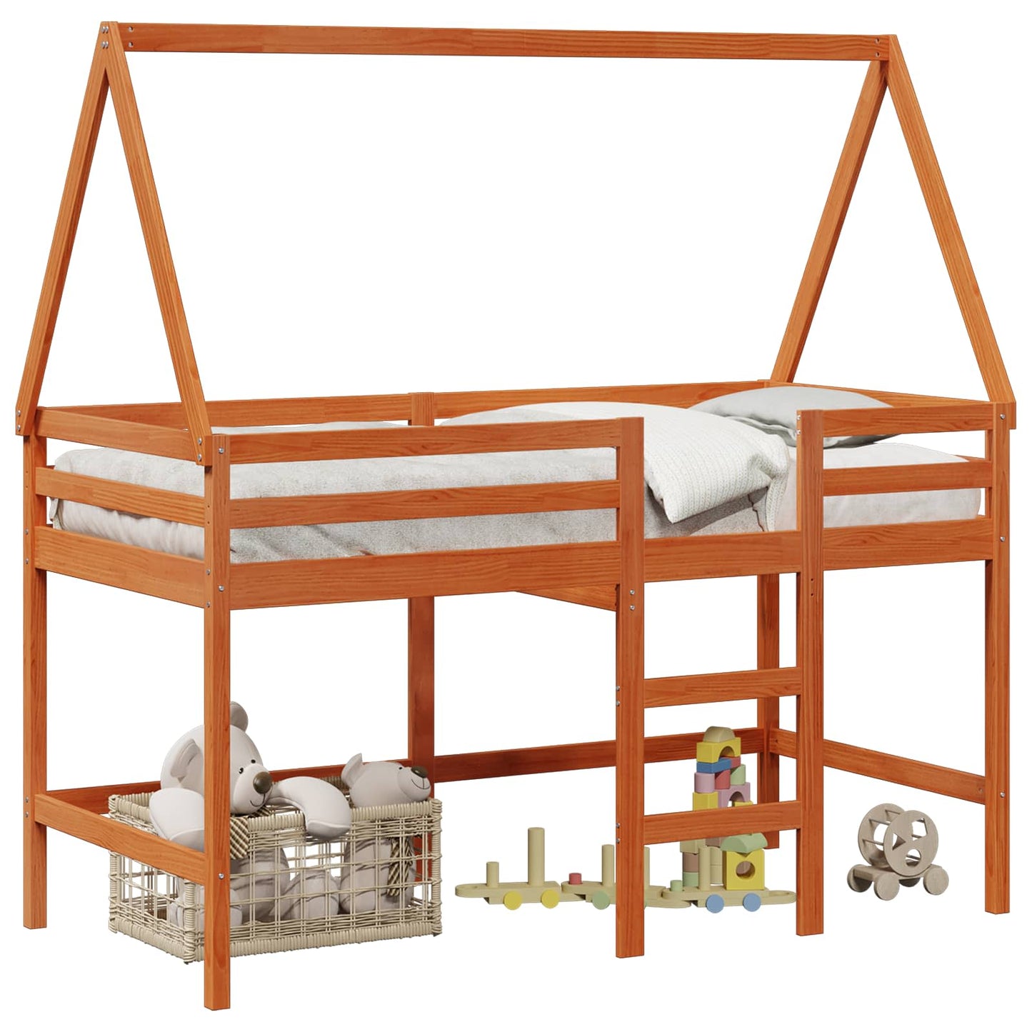 vidaXL Loft Bed Frame Wax Brown 90 x 190 cm Solid Pine Wood