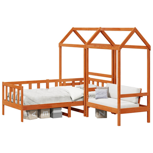 vidaXL Day Bed Set 3 pcs Wax Brown Solid Pine Wood
