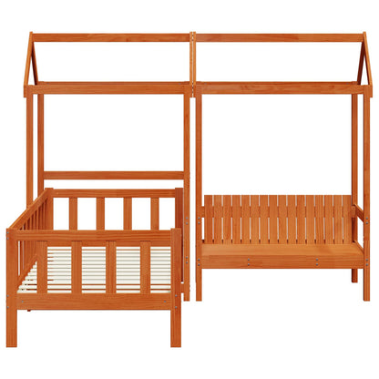 vidaXL Day Bed Set 3 pcs Wax Brown Solid Pine Wood