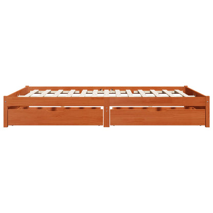 vidaXL Bed Frame with Drawer Wax Brown 150 x 200 cm Solid Pine Wood