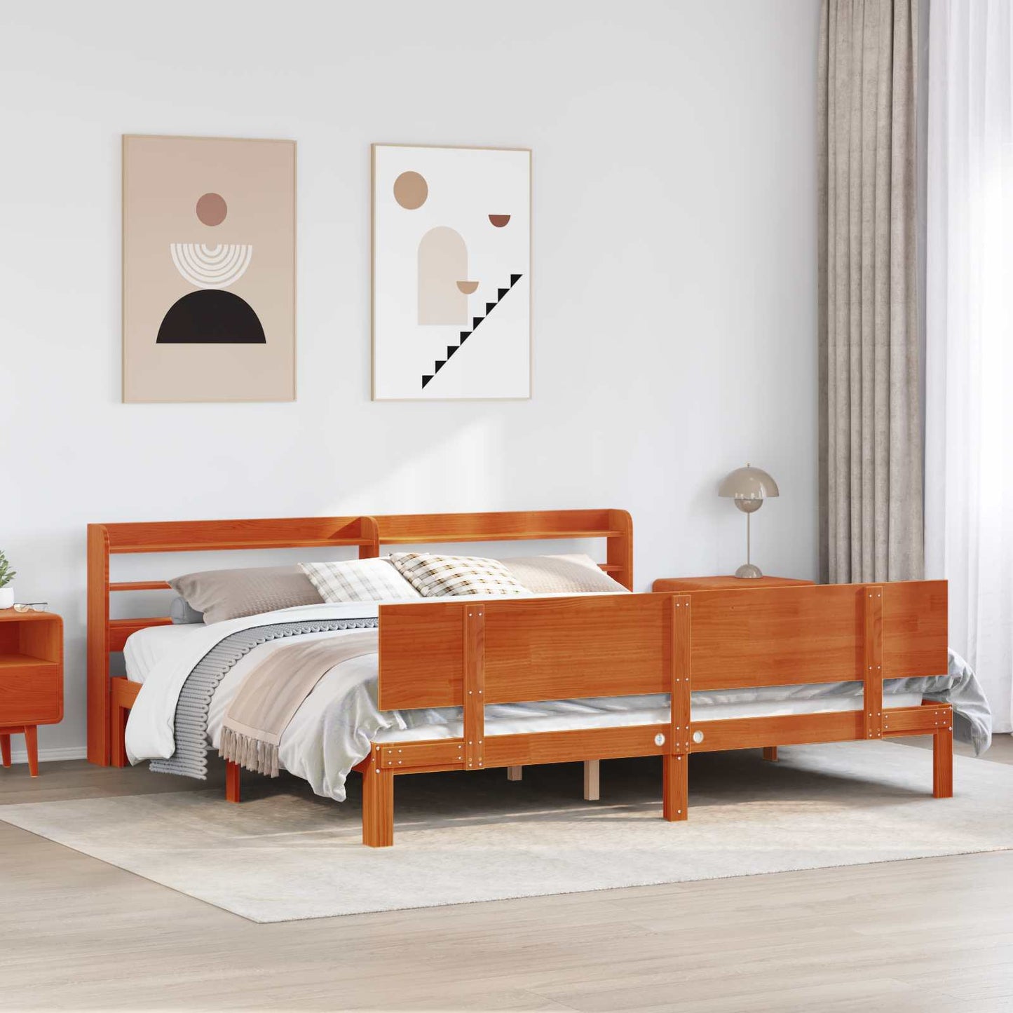 vidaXL Bed Frame with Headboard 2 pcs Wax Brown Solid Pine Wood
